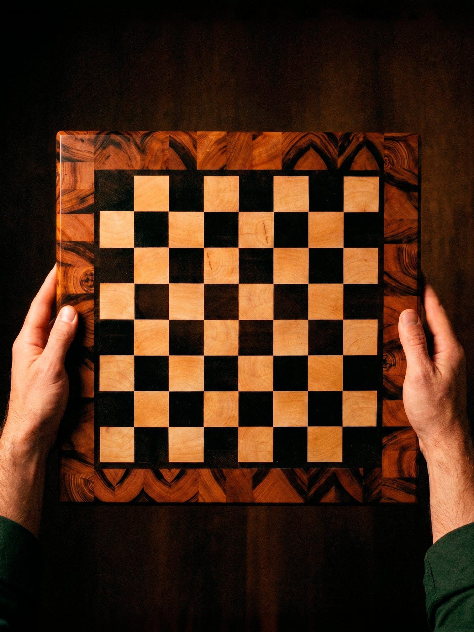 Tabuleiro de xadrez em madeira maciça nobre (end grain)