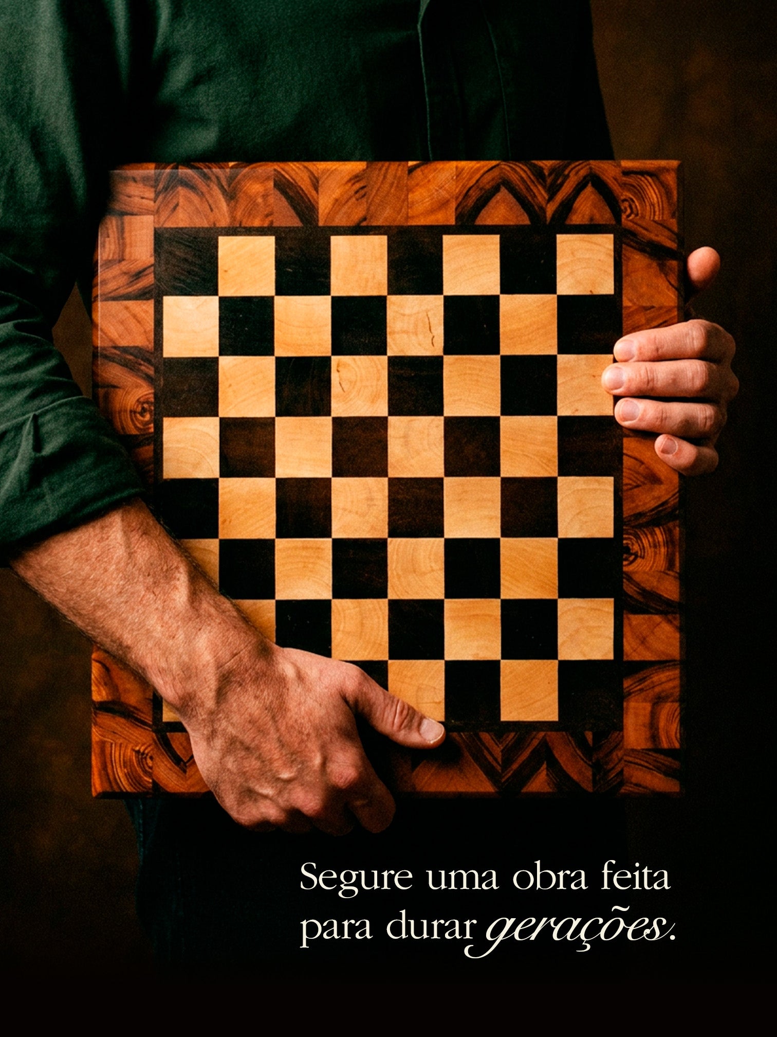 Tabuleiro de xadrez em madeira maciça nobre (end grain)